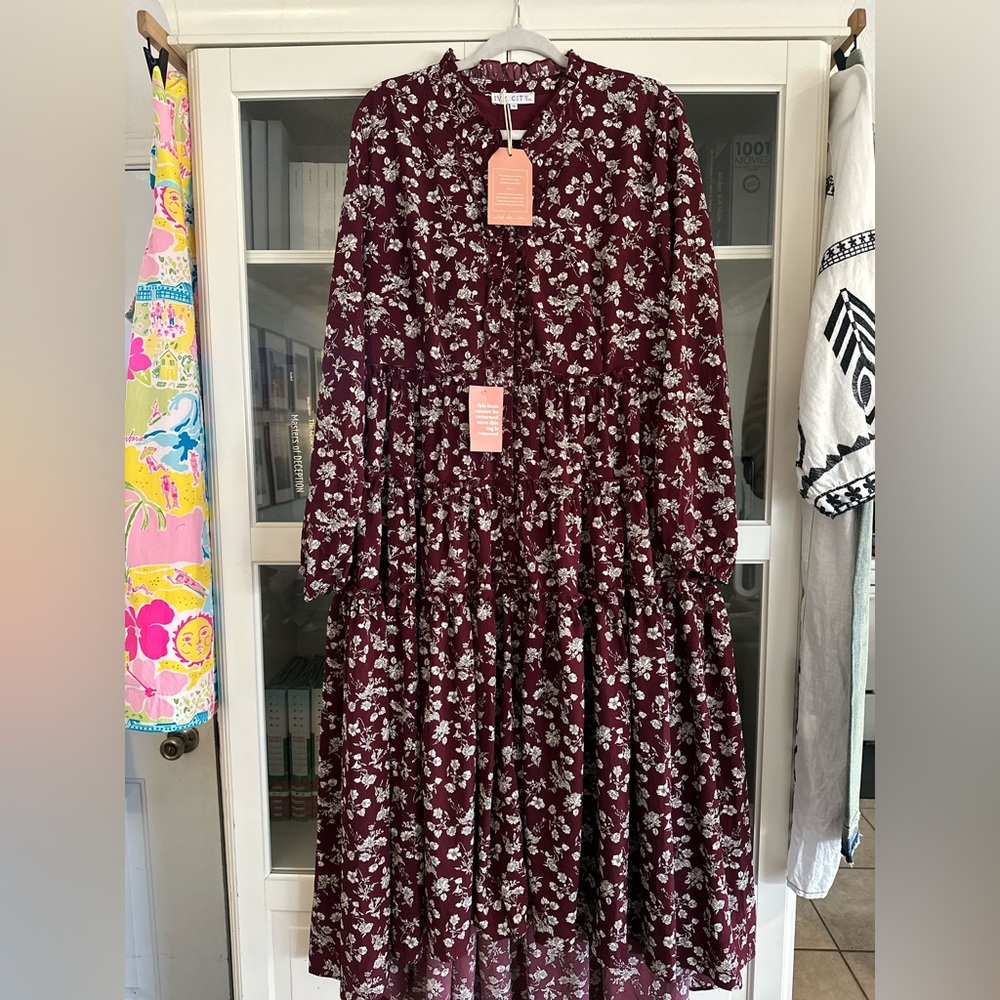 Ivy City Co Purple Tiered Sundress with Bishop Sleeves